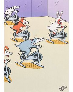 Birthday Card - Dogs on exercise bikes