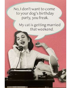 Birthday Card - Dog party, Cat wedding