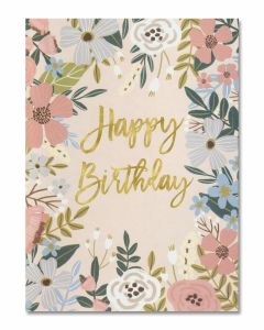 BIRTHDAY card - Gold greeting with flowers