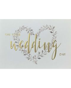 WEDDING card - Gold words on soft leaf heart