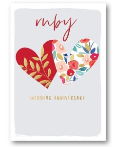 RUBY ANNIVERSARY Card - Patterned Hearts