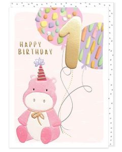 AGE 1 Card - Pink Hippo