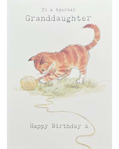 Granddaughter card - Kitten with ball of string