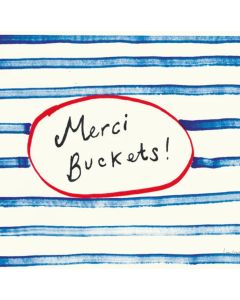 THANK YOU card - 'Merci Buckets', blue stripes