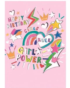 Birthday card - Girl Power on pink 