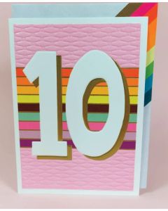 AGE 10 card - Coloured stripes on pink