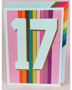 AGE 17 Card - '17' on pink & coloured stripes