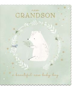 New baby GRANDSON - Bear on mint green