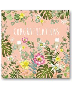 CONGRATULATIONS Card - Flowers & Champagne