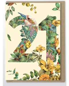 21st Birthday card - Kookaburra in greenery