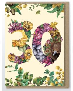 30th Birthday card - Echidna in greenery
