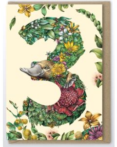 AGE 3 Birthday card - Platypus in greenery