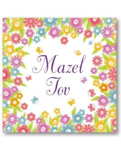 MAZEL TOV Card - Sparkly Flowers