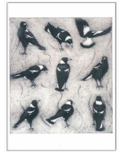 Greeting Card - Nine Magpies by Joseph Austin