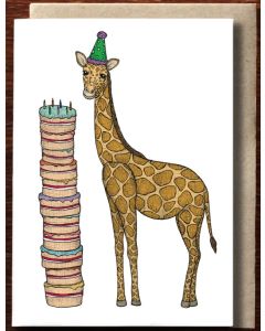 Birthday card - Giraffe & tall cake 