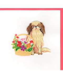 Quilling Card - Puppy with Flowers