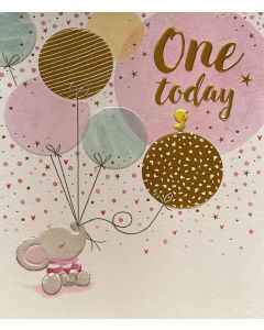 AGE 1 card - 'One today' elephant with balloons