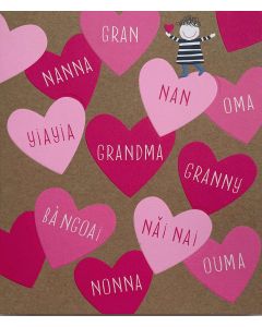 Grandmother card - 'Nana, Nonna' pink hearts 