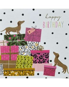Birthday card - Dogs & present stack