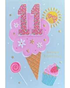 AGE 11 Birthday card - '11' with ice-cream & sunshine