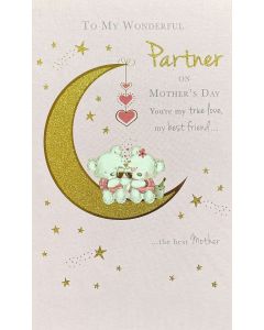 Mother's Day PARTNER card - Bears in crescent moon 