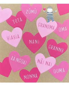 Mother's Day card - Grandmother - multi-lingual hearts 