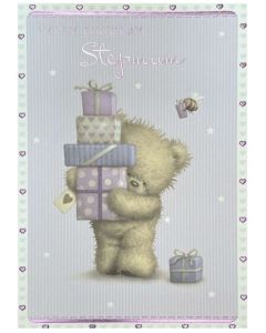 Stepmum card - Teddy bear carrying gifts