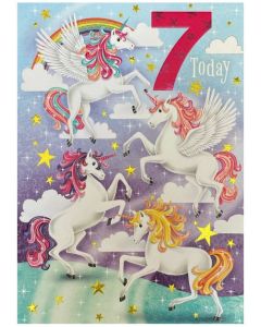 AGE 7 Card - Colourful Unicorns 