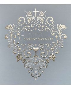Communion card - Silver foiling on soft blue