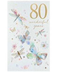 AGE 80 Card - Butterflies & Dragonflies