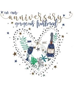 HUSBAND ANNIVERSARY Card - Champagne Heart