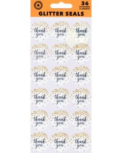 Seals/Stickers - THANK YOU Gold Glitter (Pack 36)