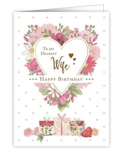 Wife Birthday - Floral bordered Heart