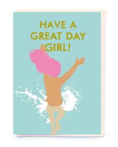 Birthday card - Nude swimmer, pink hair