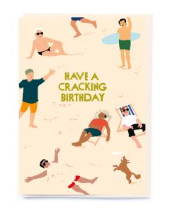 Birthday card - 'Cracking day', men on beach