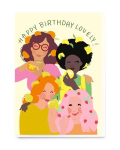 Birthday card - Happy women eating fruit