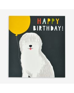 Birthday card - English Sheep dog, balloon