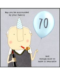 70th Birthday - Blue balloon & wine