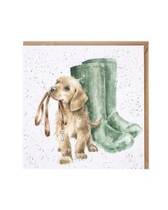 Greeting Card - 'Hopeful' dog & boots