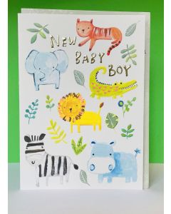 Baby BOY card - 'New Baby Boy' wild animals