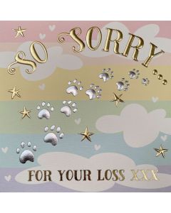 LOSS OF PET Card - Silver paw prints on pastel colours