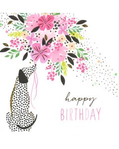 Birthday Card - Dog with Flowers