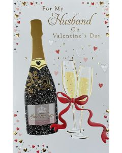 Husband Valentine card - Champagne & glasses 