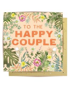 Happy Couple card - Champagne glasses & foliage 