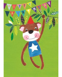 Birthday card - Monkey swinging on branch