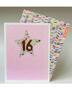 AGE 16 card - 16 on colour splashed star, PINK