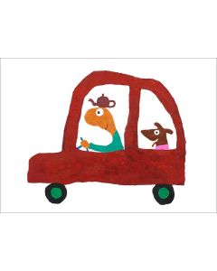 Greeting Card - Red Car Pink Tongue by Michael Leunig