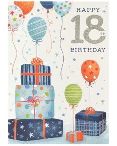 AGE 18 Card - Balloons & Presents
