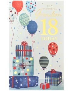 GRANDSON AGE 18 Card - Presents & Balloons