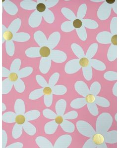 Folded Wrapping Paper - White flowers on pink